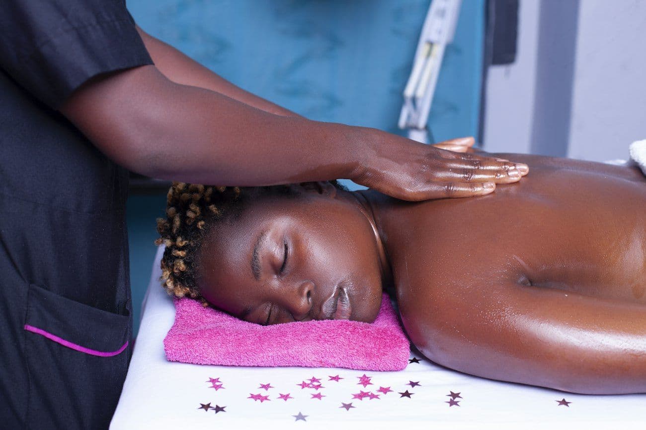 A client resting during a back massage